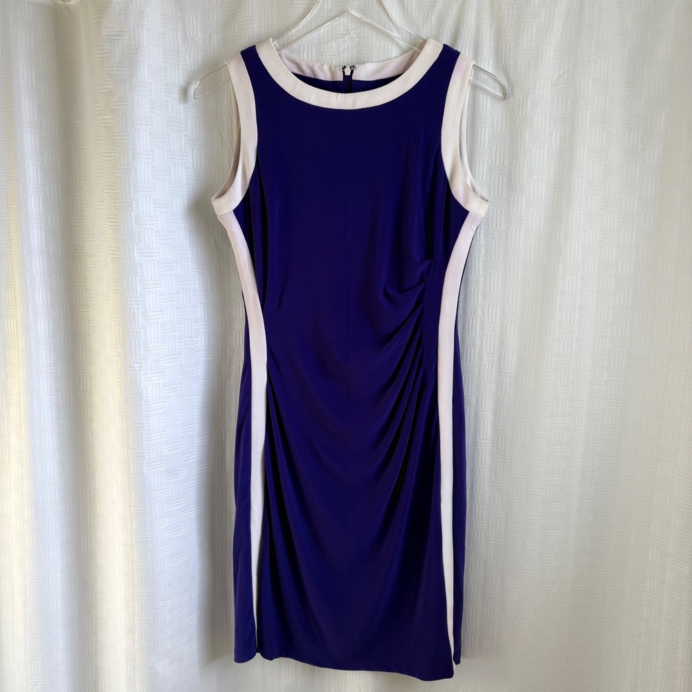 Chaps Purple Sleeveless Sheath Dress Side Ruched Contrast Trim Size Medium‎